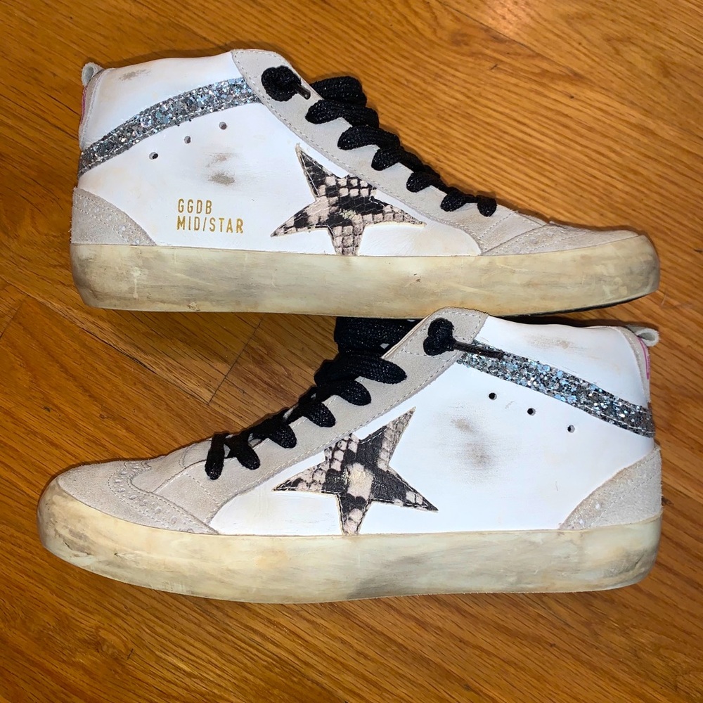 Golden Goose Mid-Stars leather snakeskin & glitter